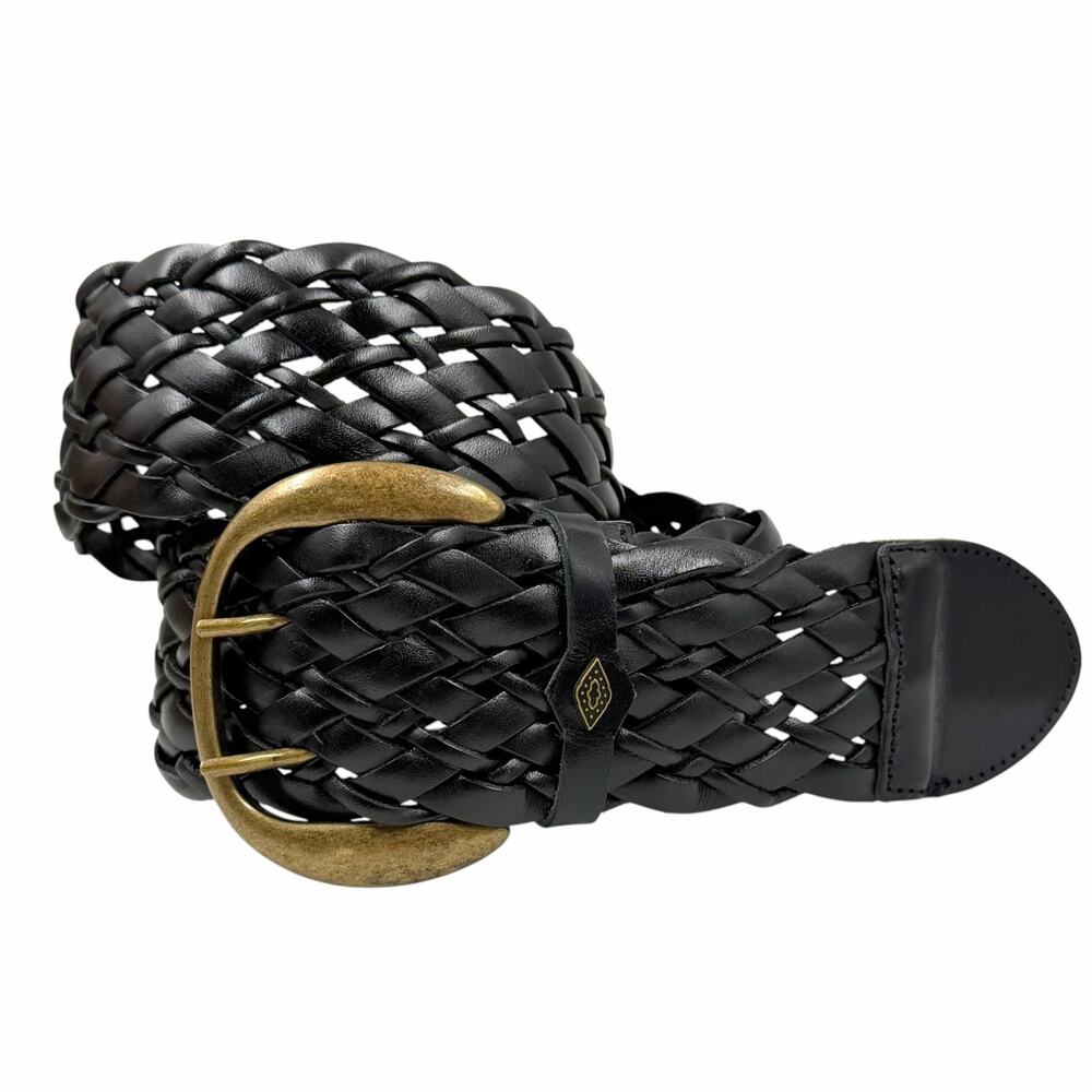 BA&SH Paris Braided Black Cowhide Leather Belt Gold Brass Buckle Sz 80 M France